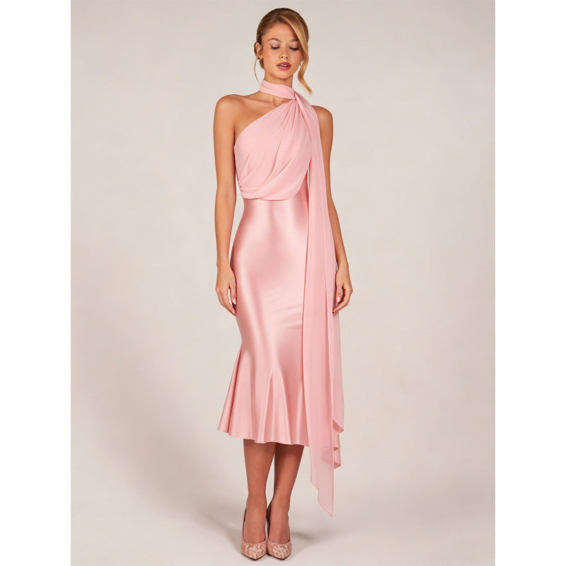 One-Shoulder Satin Mermaid Dress