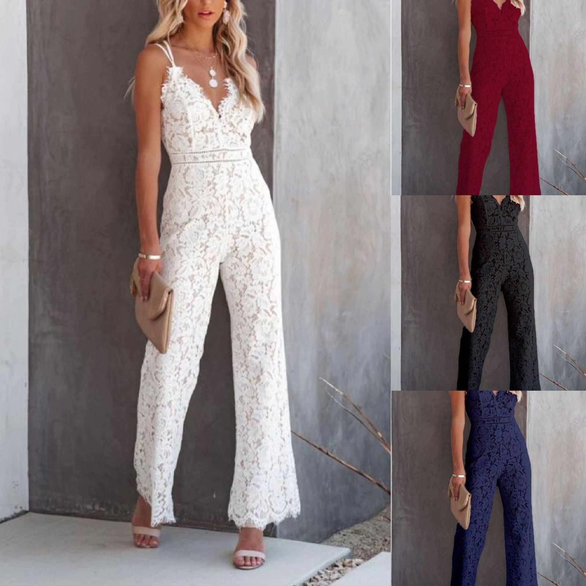 Sleeveless Lace Jumpsuit with Suspenders