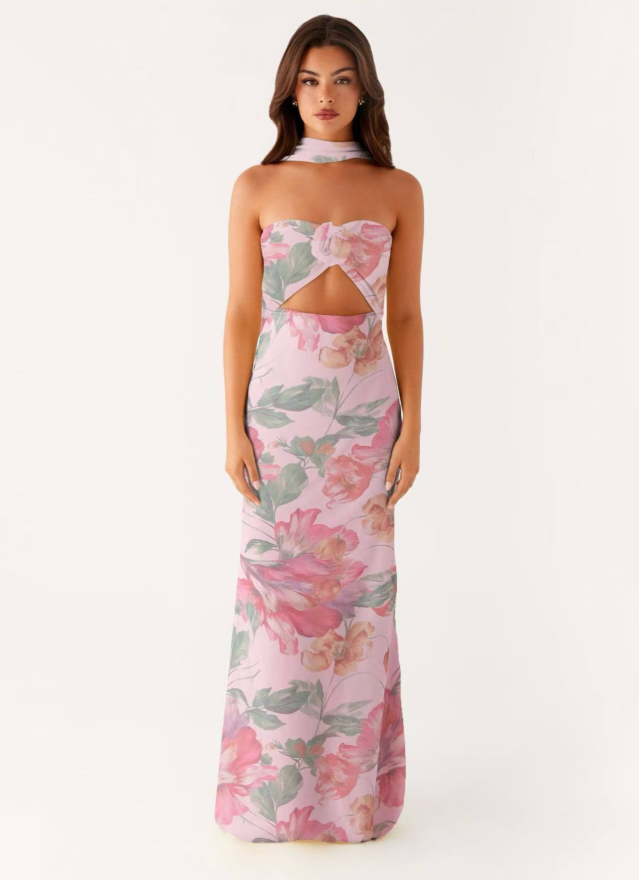 Floral Cut Out Backless Summer Dress