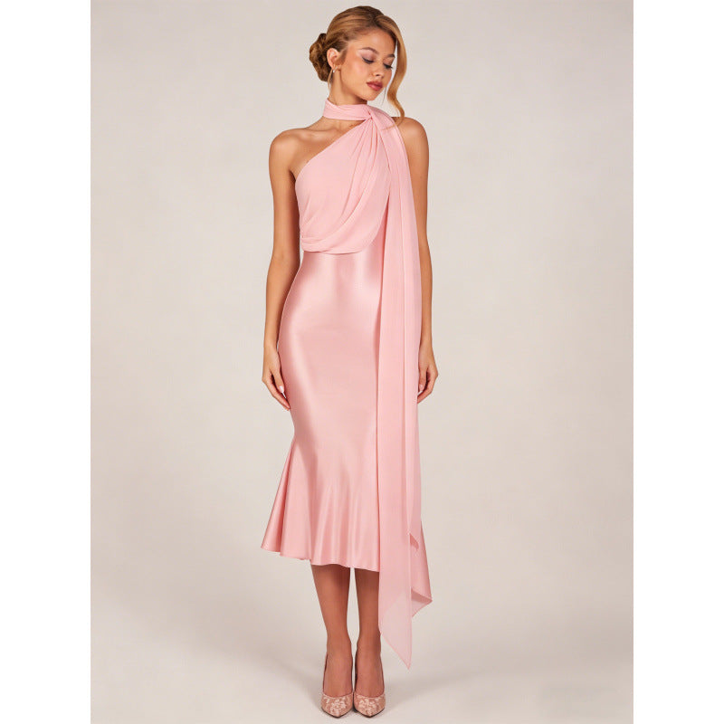 One-Shoulder Satin Mermaid Dress