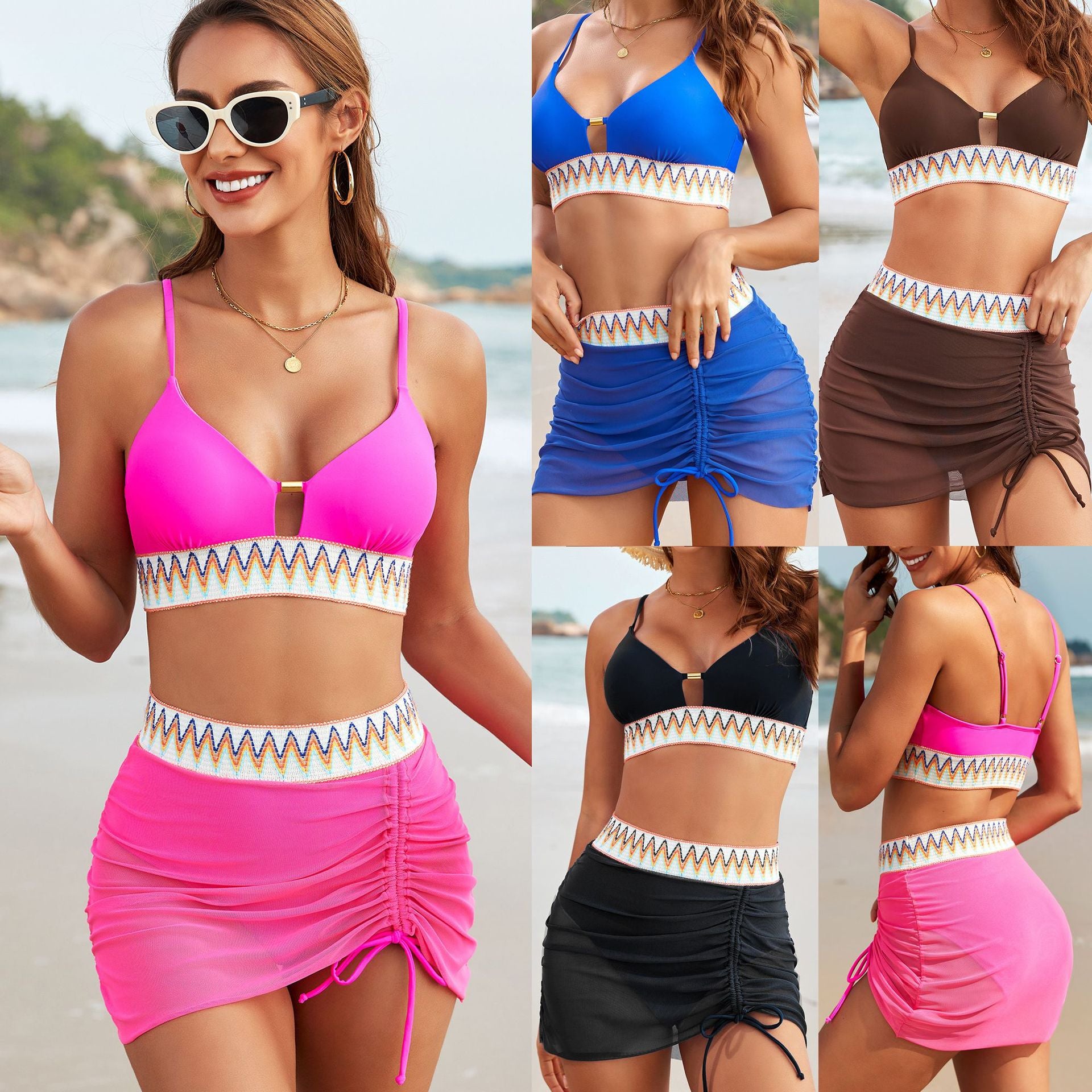 Two Piece Swimsuit Bikini with Mesh Skirt